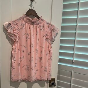 CeCe Pink Ruffled Flutter Sleeve Blouse